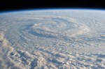 Spiral storm cloud building up over the South Pacific